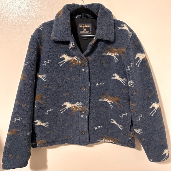 Woolrich Jackets & Blazers - Vintage Woolwich Deep Opal Horses Sherpa Jacket Button Closure Medium